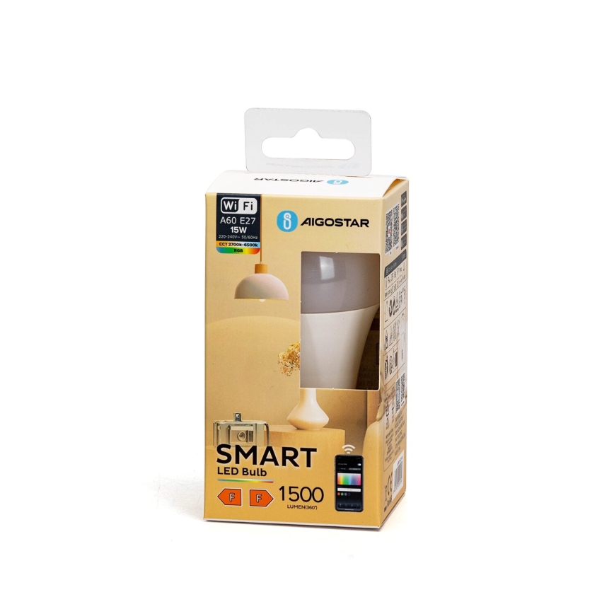 Λάμπα LED RGBW Dimmable A60 E27/15W/230V 2700-6500K Wi-Fi - Aigostar