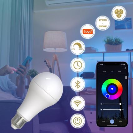 Λάμπα LED RGBW Dimmable A60 E27/15W/230V 2700-6500K Wi-Fi Tuya