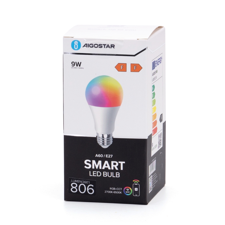 Λάμπα LED RGBW Dimmable A60 E27/9W/230V 2700-6500K Wi-Fi - Aigostar