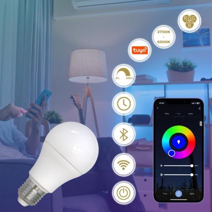Λάμπα LED RGBW Dimmable A60 E27/9W/230V 2700-6500K Wi-Fi Tuya