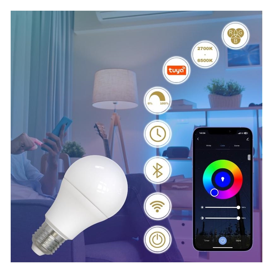 Λάμπα LED RGBW Dimmable A60 E27/9W/230V 2700-6500K Wi-Fi Tuya