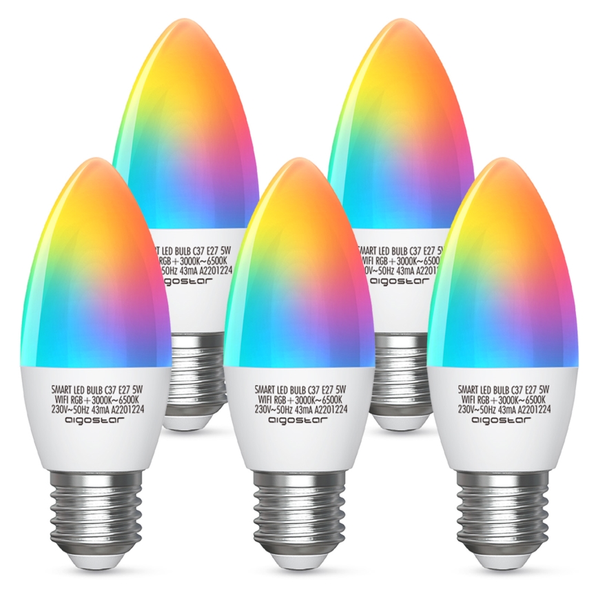 Λάμπα LED RGBW Dimmable C37 E27/5W/230V 3000-6500K Wi-Fi - Aigostar