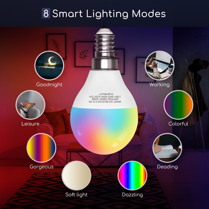 Λάμπα LED RGBW Dimmable G45 E14/5W/230V 3000-6500K Wi-Fi - Aigostar