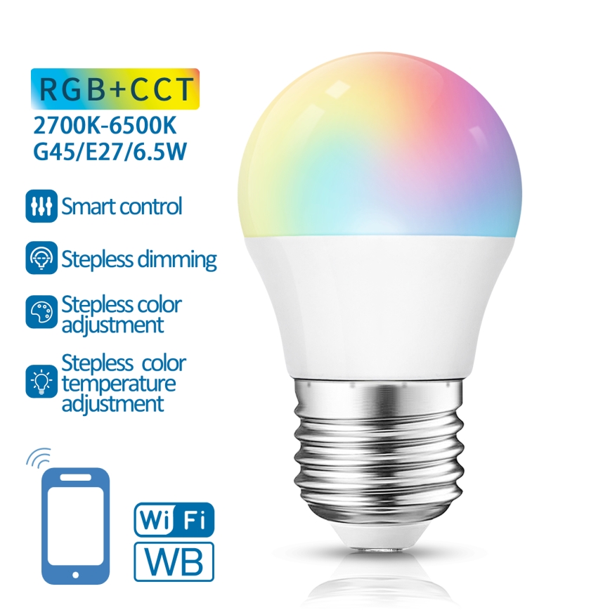 Λάμπα LED RGBW Dimmable G45 E27/6,5W/230V 2700-6500K Wi-Fi - Aigostar