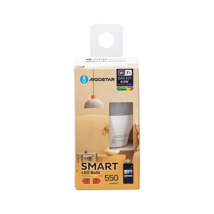 Λάμπα LED RGBW Dimmable G45 E27/6,5W/230V 2700-6500K Wi-Fi - Aigostar