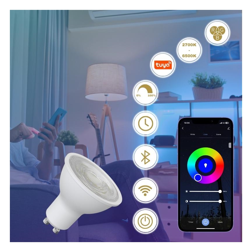 Λάμπα LED RGBW Dimmable GU10/4,5W/230V 2700-6500K Wi-Fi Tuya