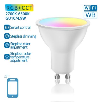 Λάμπα LED RGBW Dimmable GU10/4,9W/230V 2700-6500K Wi-Fi - Aigostar