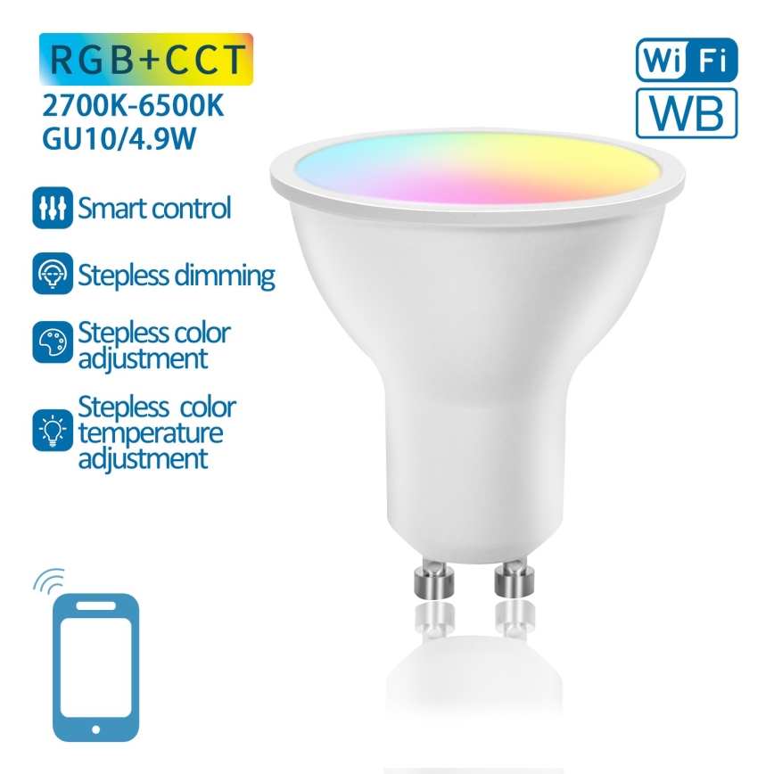 Λάμπα LED RGBW Dimmable GU10/4,9W/230V 2700-6500K Wi-Fi - Aigostar