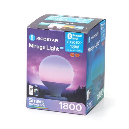 Λάμπα LED RGBW Dimmable MESH G120 E27/18W/230V 6500K + τηλεχειριστήριο - Aigostar