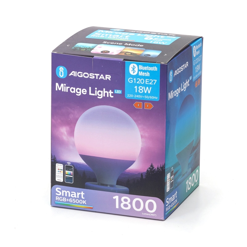 Λάμπα LED RGBW Dimmable MESH G120 E27/18W/230V 6500K + τηλεχειριστήριο - Aigostar