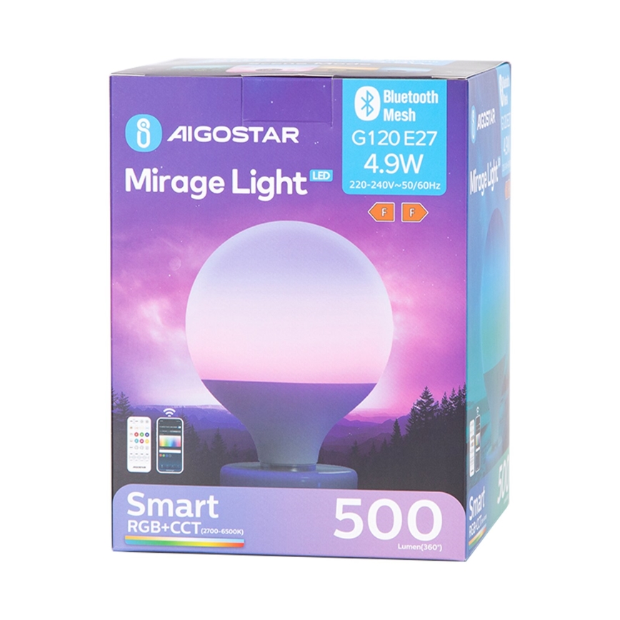 Λάμπα LED RGBW Dimmable MESH G120 E27/4,9W/230V 2700-6500K + τηλεχειριστήριο - Aigostar