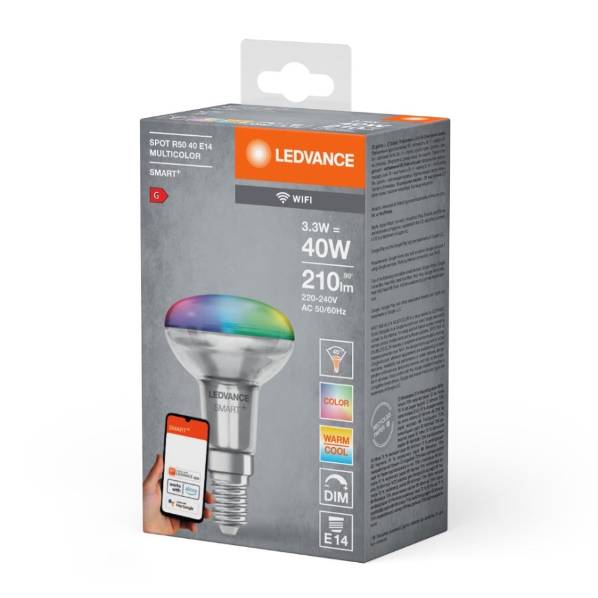LED RGBW Dimming προβολέας λαμπτήρας SMART+ R50 E14/3,3W/230V 2700-6500K Wi-Fi - Ledvance