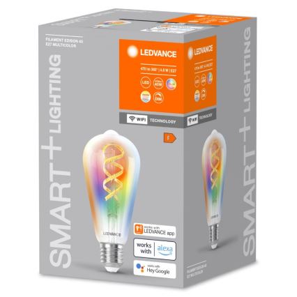 Λάμπα LED RGBW Dimmable SMART+ FILAMENT EDISON ST64 E27/4,8W/230V 2700-6500K Wi-Fi - Ledvance