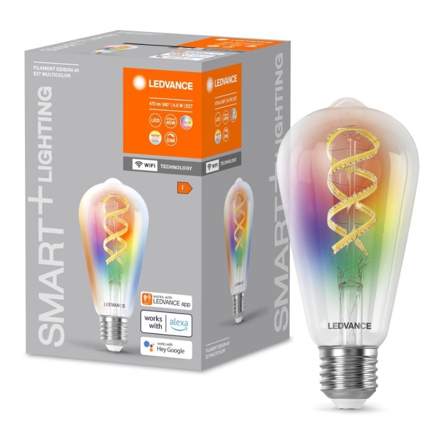 Λάμπα LED RGBW Dimmable SMART+ FILAMENT EDISON ST64 E27/4,8W/230V 2700-6500K Wi-Fi - Ledvance