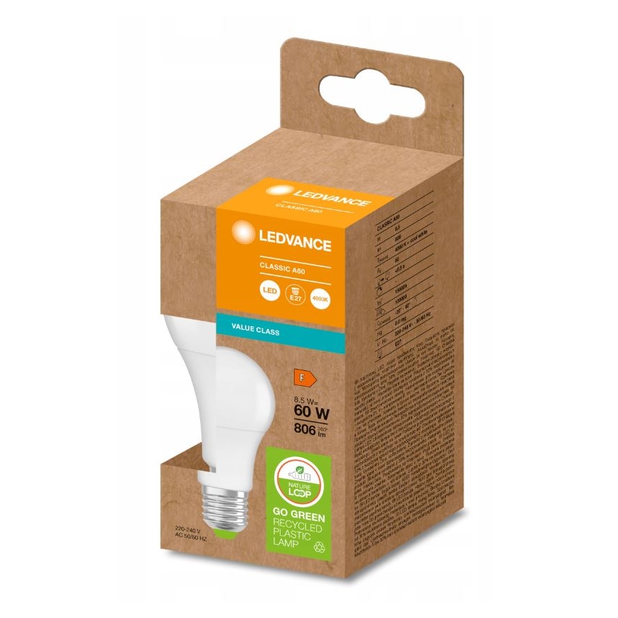 Λάμπα LED από ανακυκλωμένο πλαστικό A60 E27/8,5W/230V 4000K - Ledvance