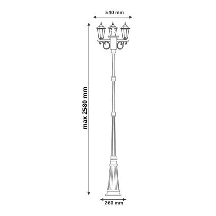 Λάμπα εξωτερικού χώρου LIGURIA 3xE27/60W/230V IP43 2,5m