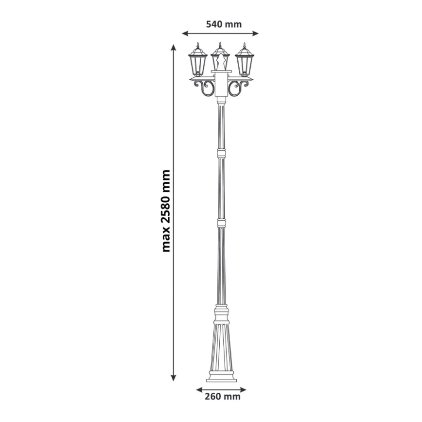 Λάμπα εξωτερικού χώρου 3xE27/20W/230V IP43 2,58 m πατίνα