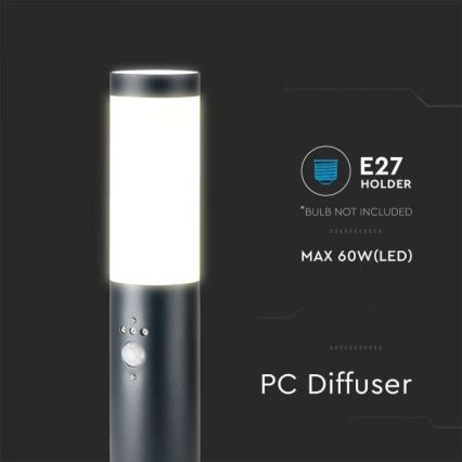 Λάμπα εξωτερικού χώρου με αισθητήρα 1xE27/60W/230V IP44 45cm ανθρακί