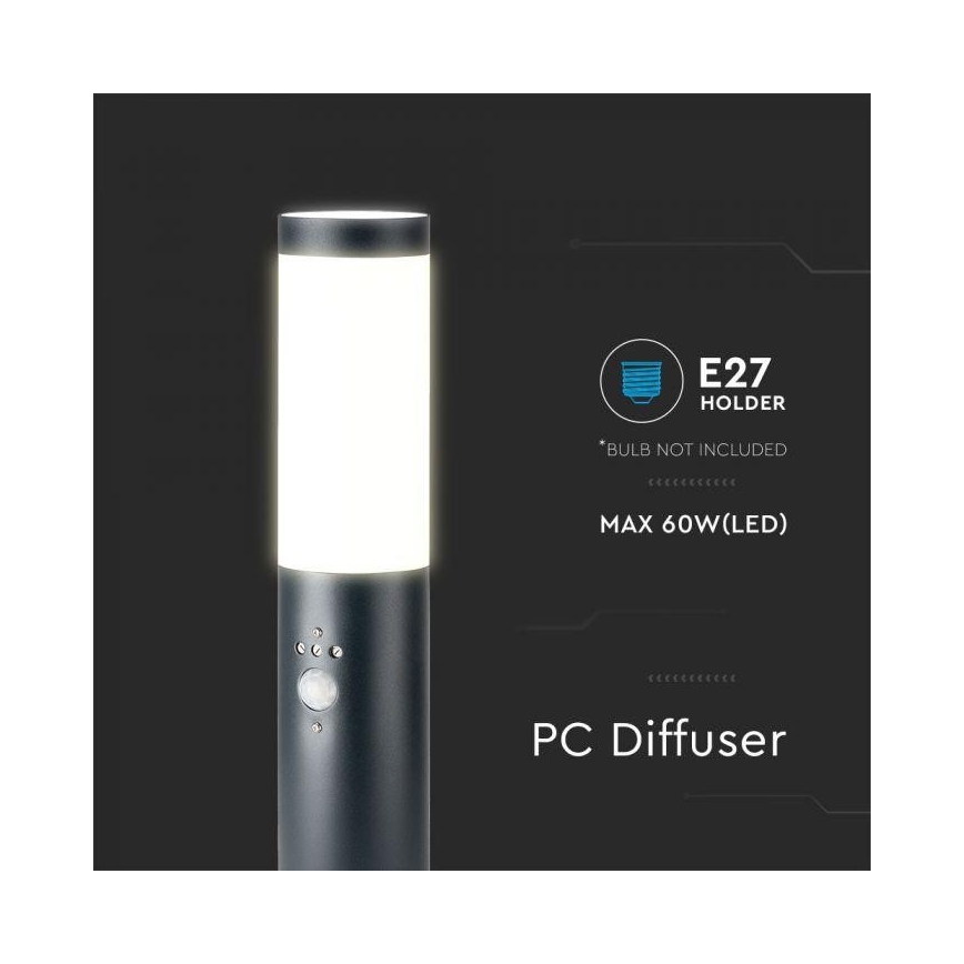 Λάμπα εξωτερικού χώρου με αισθητήρα 1xE27/60W/230V IP44 45cm ανθρακί