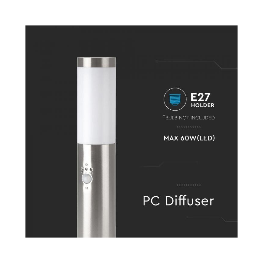 Λάμπα εξωτερικού χώρου με αισθητήρα 1xE27/60W/230V IP44 45cm ματ χρώμιο