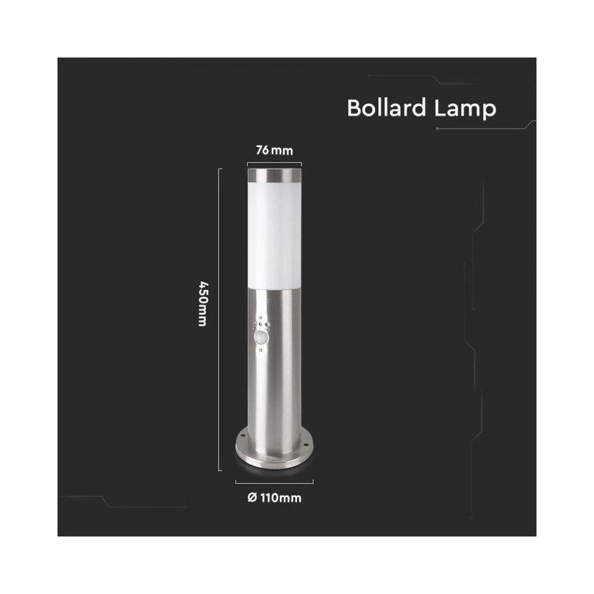 Λάμπα εξωτερικού χώρου με αισθητήρα 1xE27/60W/230V IP44 45cm ματ χρώμιο
