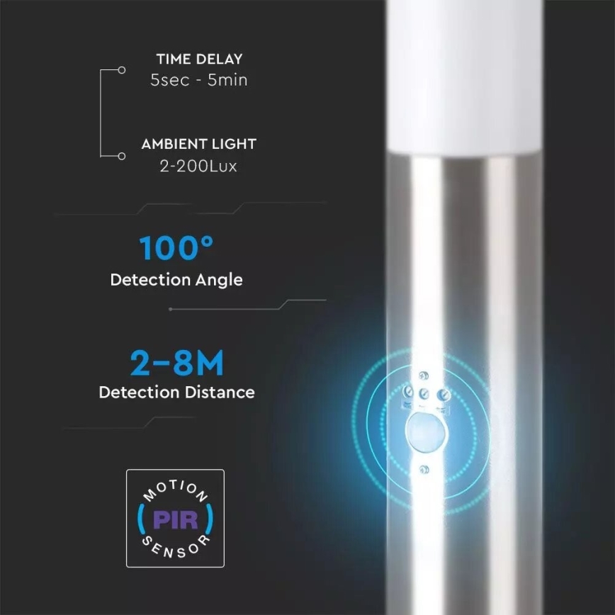 Λάμπα εξωτερικού χώρου με αισθητήρα 1xE27/60W/230V IP44 80cm ματ χρώμιο