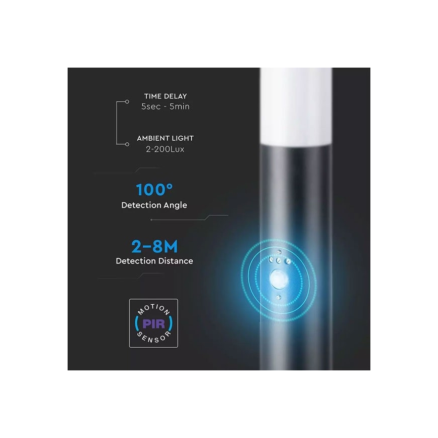Λάμπα εξωτερικού χώρου με αισθητήρα 1xE27/60W/230V IP44 80cm μαύρο