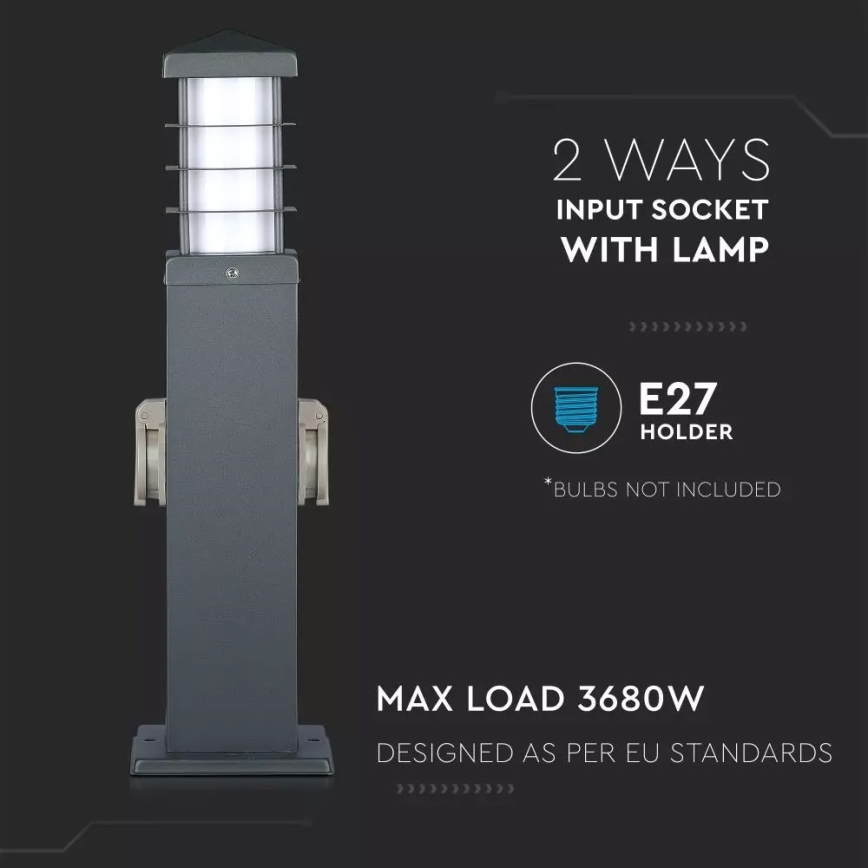 Λάμπα εξωτερικού χώρου με πρίζες SCHUKO 1xE27/13W/230V IP44