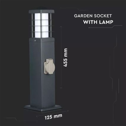 Λάμπα εξωτερικού χώρου με πρίζες SCHUKO 1xE27/13W/230V IP44