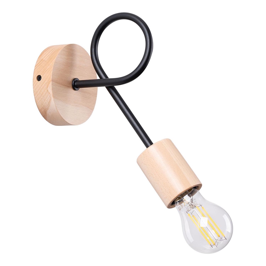 Λάμπα τοίχου EMBER 1xE27/15W/230V μαύρο/μπεζ/οξιά