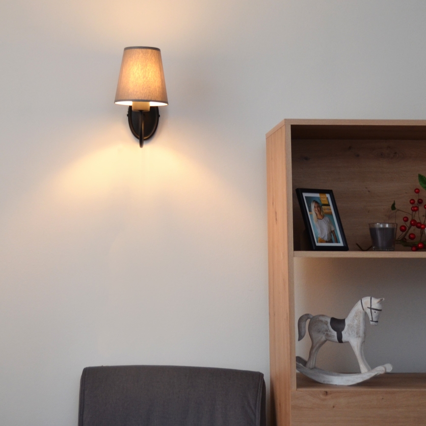 Λάμπα τοίχου MALBO 1xE27/15W/230V γκρι/μαύρο