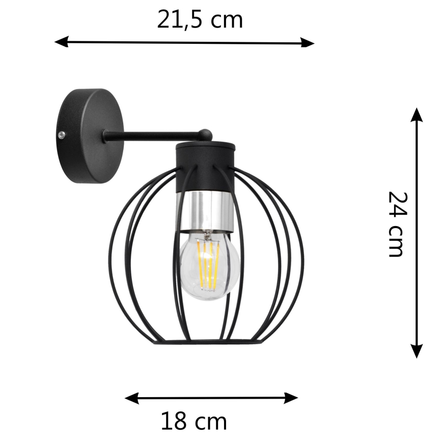 Λάμπα τοίχου STARLIGHT 1xE27/15W/230V μαύρο/ασήμι