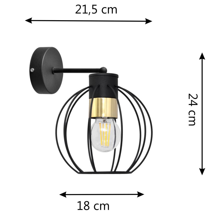 Λάμπα τοίχου STARLIGHT 1xE27/15W/230V μαύρο/χρυσαφί