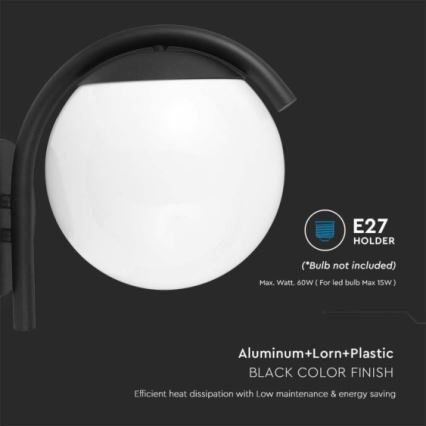 Λάμπα τοίχου εξωτερικού χώρου 1xE27/60W/230V IP44 μαύρο