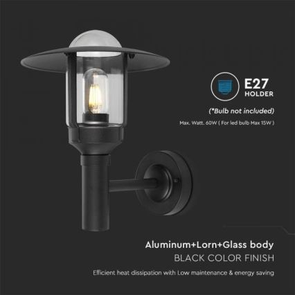 Λάμπα τοίχου εξωτερικού χώρου 1xE27/60W/230V IP44 μαύρο