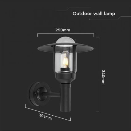 Λάμπα τοίχου εξωτερικού χώρου 1xE27/60W/230V IP44 μαύρο