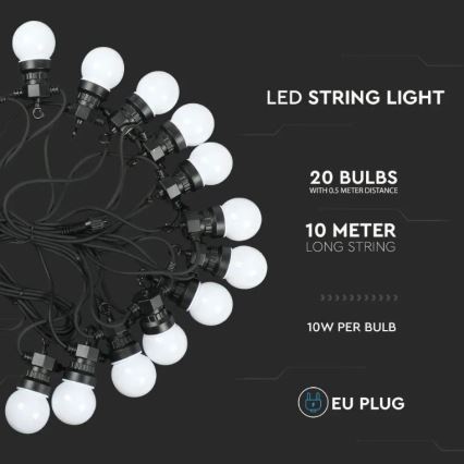 Λαμπάκια LED εξωτερικού χώρου STRING 10m 20xLED/0,5W/230V IP44 6000K