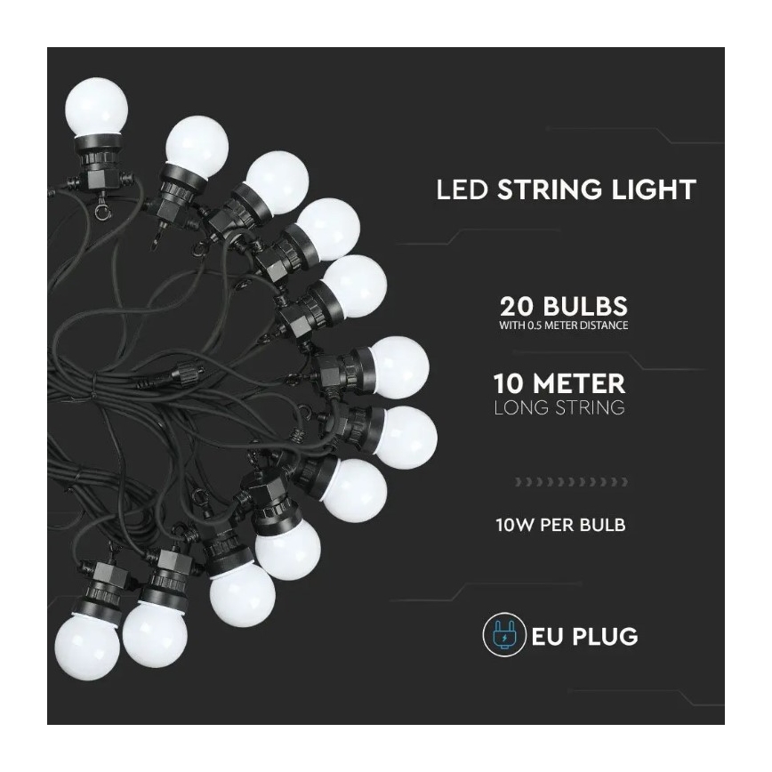 Λαμπάκια LED εξωτερικού χώρου STRING 10m 20xLED/0,5W/230V IP44 6000K
