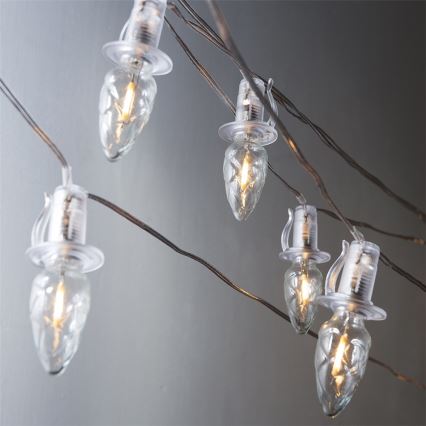 Λαμπάκια επέκταση LED εξωτερικού χώρου CONE FILAMENT 20xE10 14m διαφανής/θερμό λευκό IP44, Made in the EU