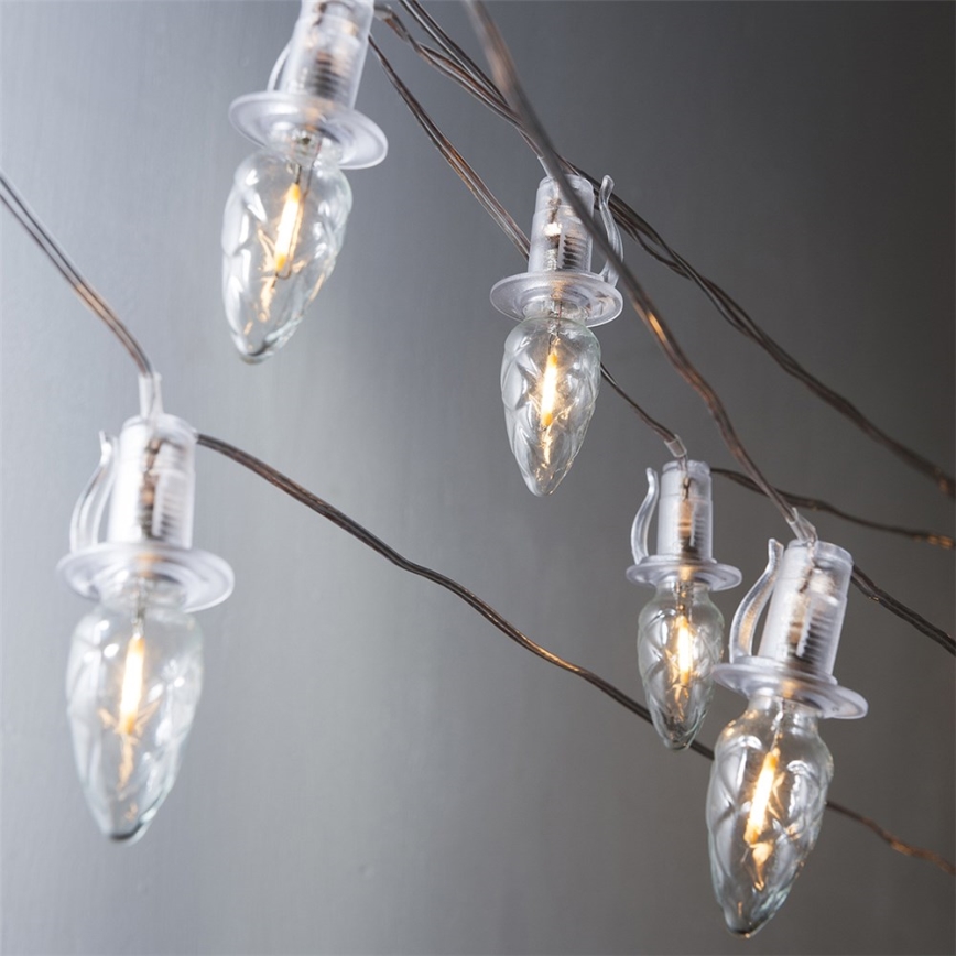 Λαμπάκια επέκταση LED εξωτερικού χώρου CONE FILAMENT 20xE10 14m διαφανής/θερμό λευκό IP44, Made in the EU