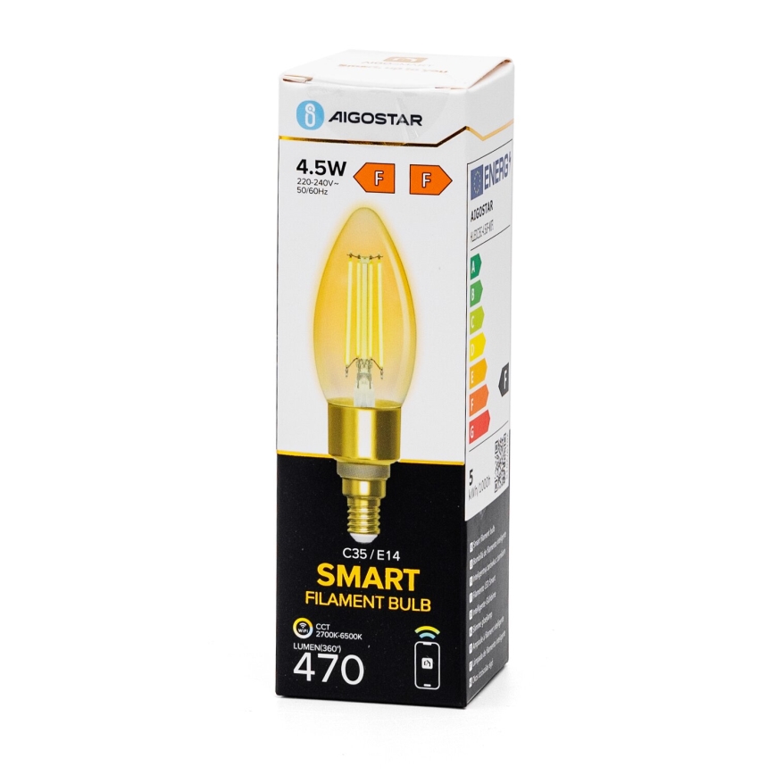 Λαμπτήρας Dimming LED FILAMENT C35 E14/4,5W/230V 2700-6500K Wi-Fi - Aigostar