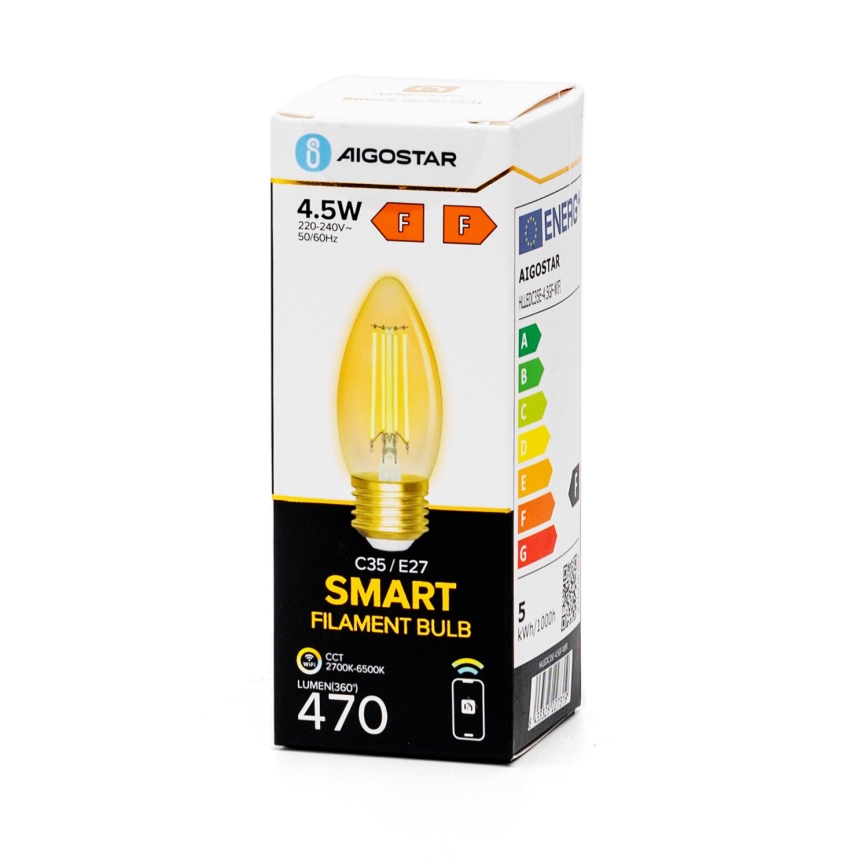 Λαμπτήρας Dimming LED FILAMENT C35 E27/4,5W/230V 2700-6500K Wi-Fi - Aigostar