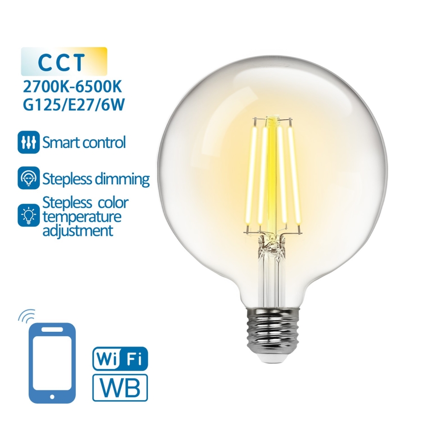 Λαμπτήρας Dimming LED FILAMENT G125 E27/6W/230V 2700-6500K Wi-Fi - Aigostar