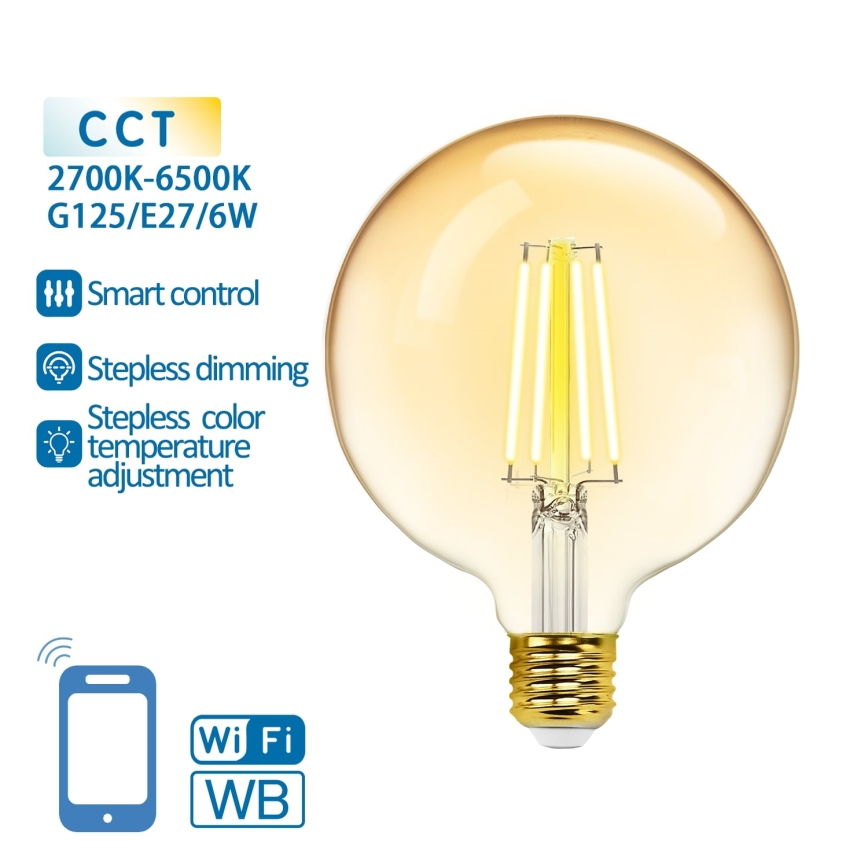 Λαμπτήρας Dimming LED FILAMENT G125 E27/6W/230V 2700-6500K Wi-Fi - Aigostar