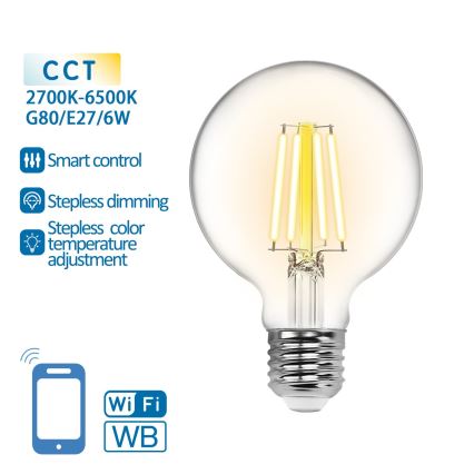 Λαμπτήρας Dimming LED FILAMENT G80 E27/6W/230V 2700-6500K Wi-Fi - Aigostar