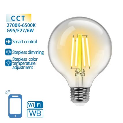 Λαμπτήρας Dimming LED FILAMENT G95 E27/6W/230V 2700-6500K Wi-Fi - Aigostar