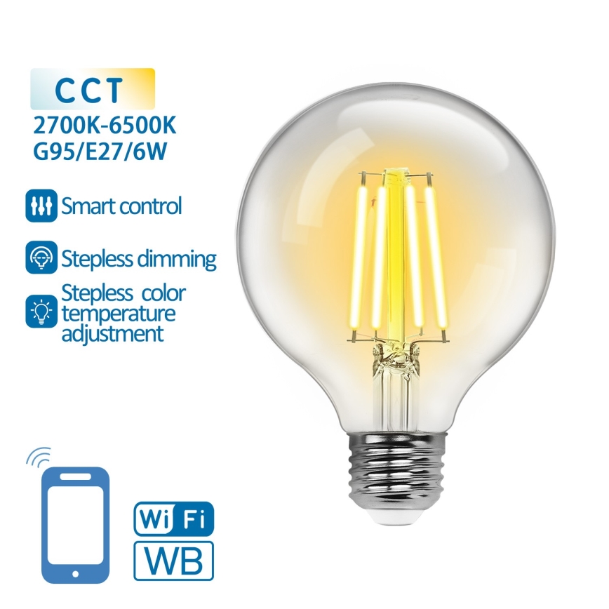 Λαμπτήρας Dimming LED FILAMENT G95 E27/6W/230V 2700-6500K Wi-Fi - Aigostar