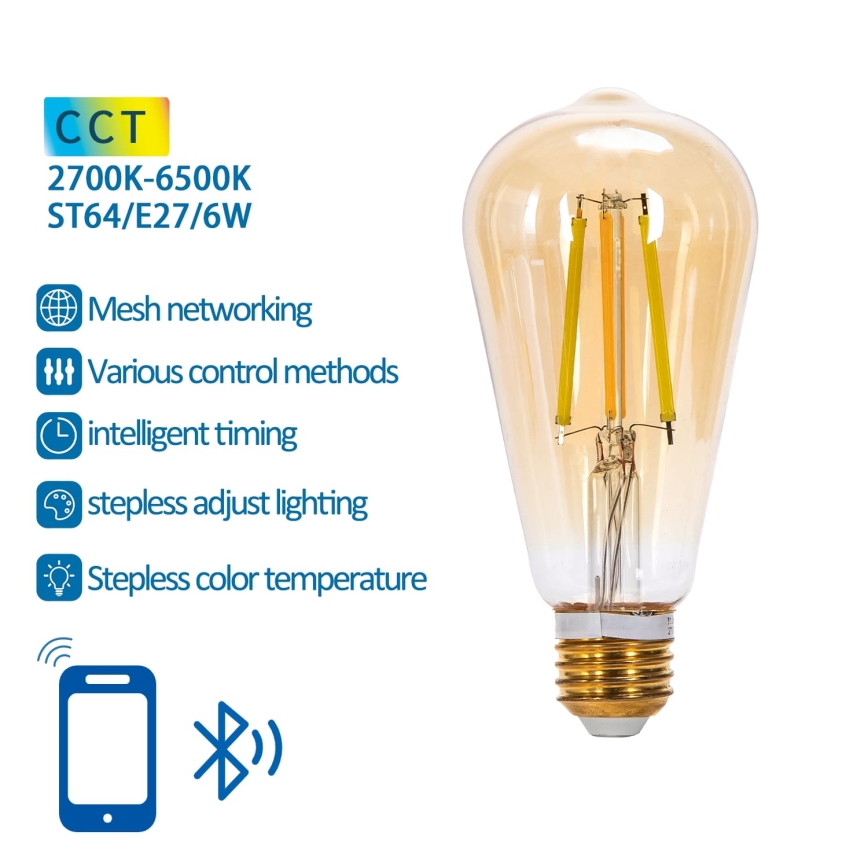Λαμπτήρας Dimming LED FILAMENT MESH Smart ST64 E27/6W/230V 2700-6500K - Aigostar