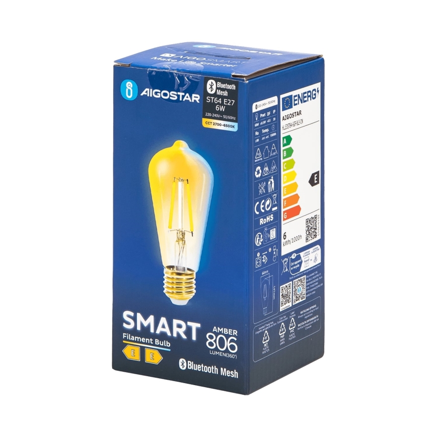 Λαμπτήρας Dimming LED FILAMENT MESH Smart ST64 E27/6W/230V 2700-6500K - Aigostar