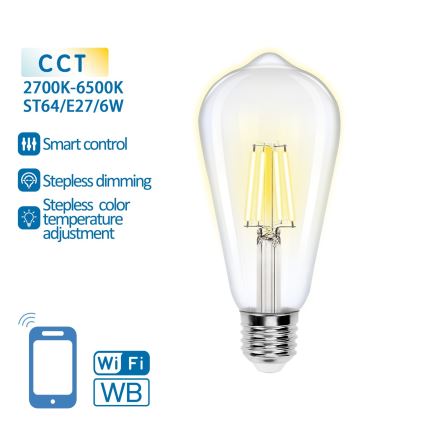 Λαμπτήρας Dimming LED FILAMENT ST64 E27/6W/230V 2700-6500K Wi-Fi - Aigostar